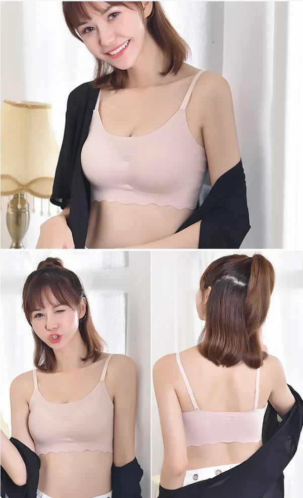 Pack of-2Seamless Bras for Woman Wireless Underwear Ice Silk Removable Padded Bralette Breathable Comfortable One Piece Brassier